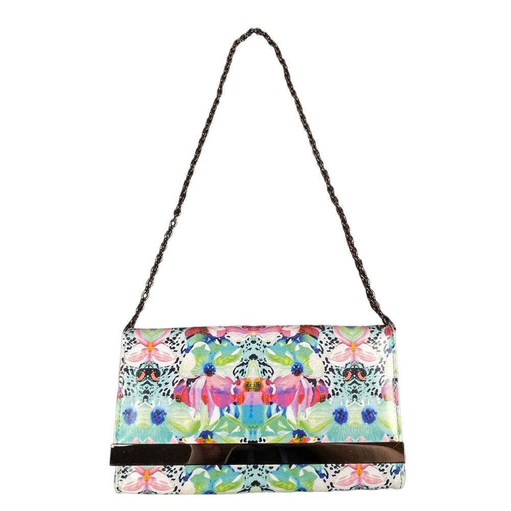 Steve Madden Floral Foldover Purse Y2K Clutch w/ Chain Women's Shoulder Bag